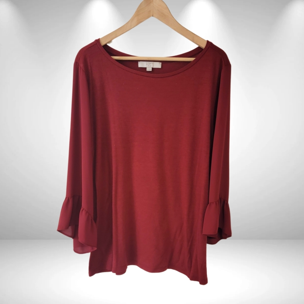 LOFT Red Mixed Media Top